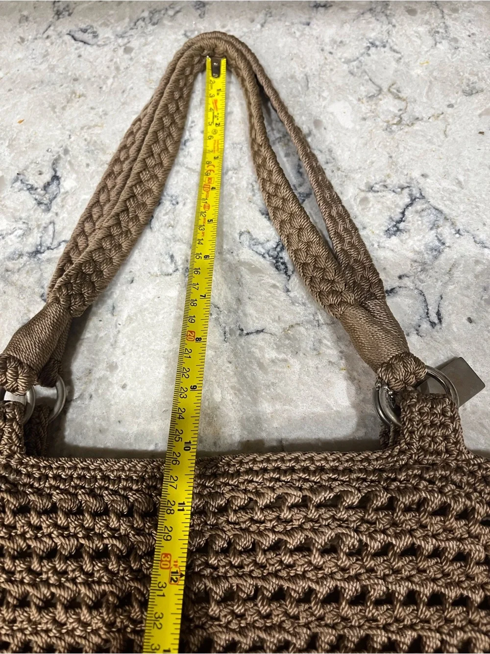 Lina Handcrafted Crochet Knit Shoulder Bag Tote - Taupe Brown Bronze